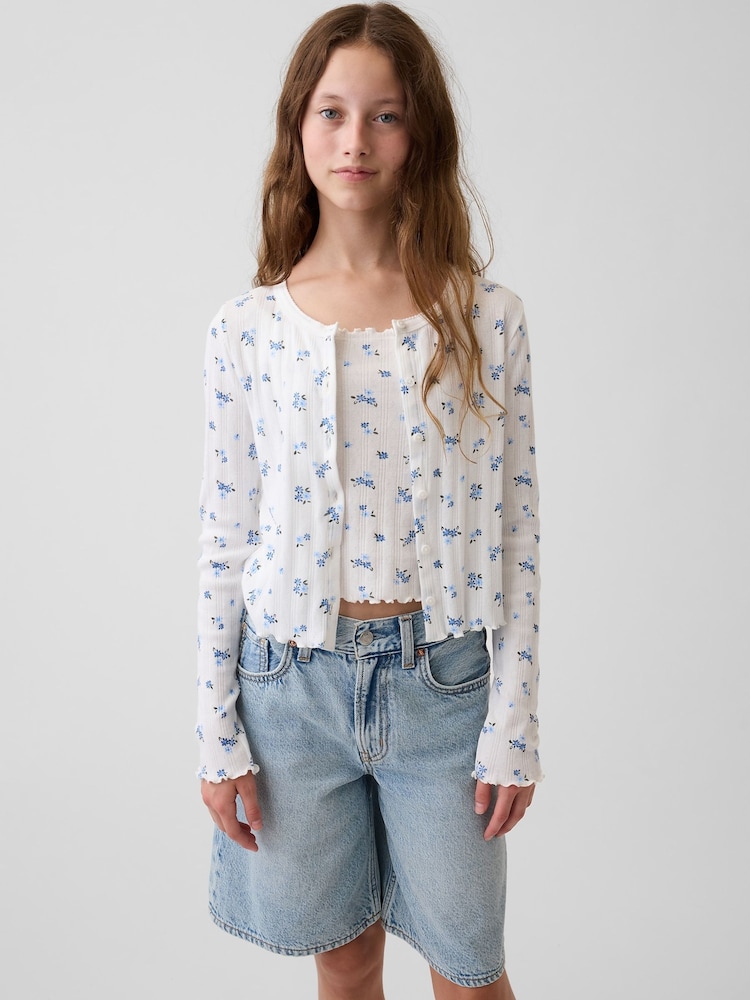 Gap Blue Floral Pointelle Rib Cardigan (4-13yrs) - Image 1 of 5 Gap Blue Floral Pointelle Rib Cardigan (4-13yrs) - Image 1 of 5