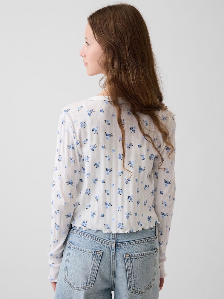 Gap Blue Floral Pointelle Rib Cardigan (4-13yrs) - Image 2 of 5 Gap Blue Floral Pointelle Rib Cardigan (4-13yrs) - Image 2 of 5