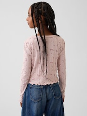 Gap Pink Floral Pointelle Rib Cardigan (4-13yrs) - Image 2 of 5