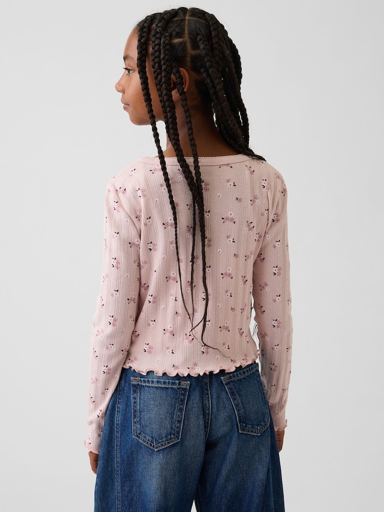 Gap Pink Floral Pointelle Rib Cardigan (4-13yrs) - Image 2 of 5 Gap Pink Floral Pointelle Rib Cardigan (4-13yrs) - Image 2 of 5