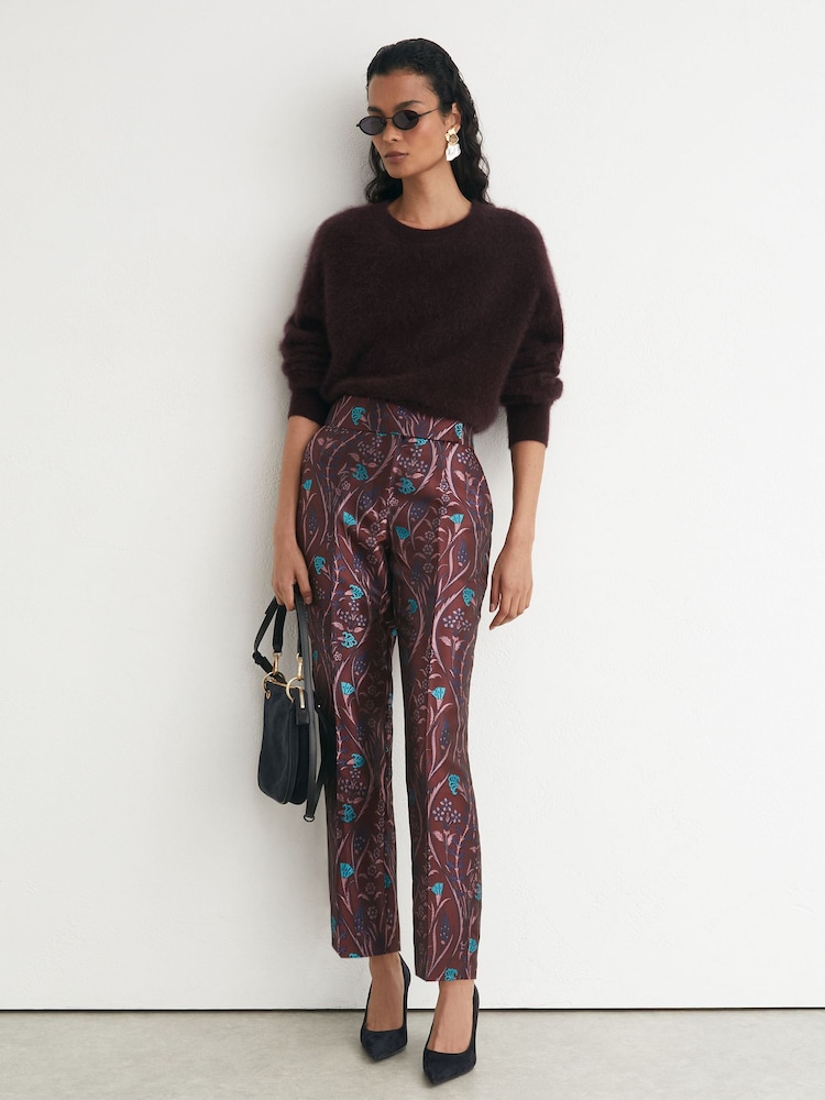 Reiss Purple Zayla Jacquard Tapered Trousers - Image 1 of 8