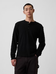Μαύρο - Gap Relaxed Henley T-Shirt - Εικόνα 1 από 5