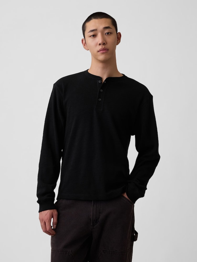 Μαύρο - Gap Relaxed Henley T-Shirt - Εικόνα 1 από 5
