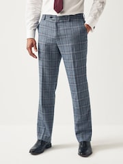 Blue Regular Fit Trimmed Check Suit Trousers - Image 1 of 8