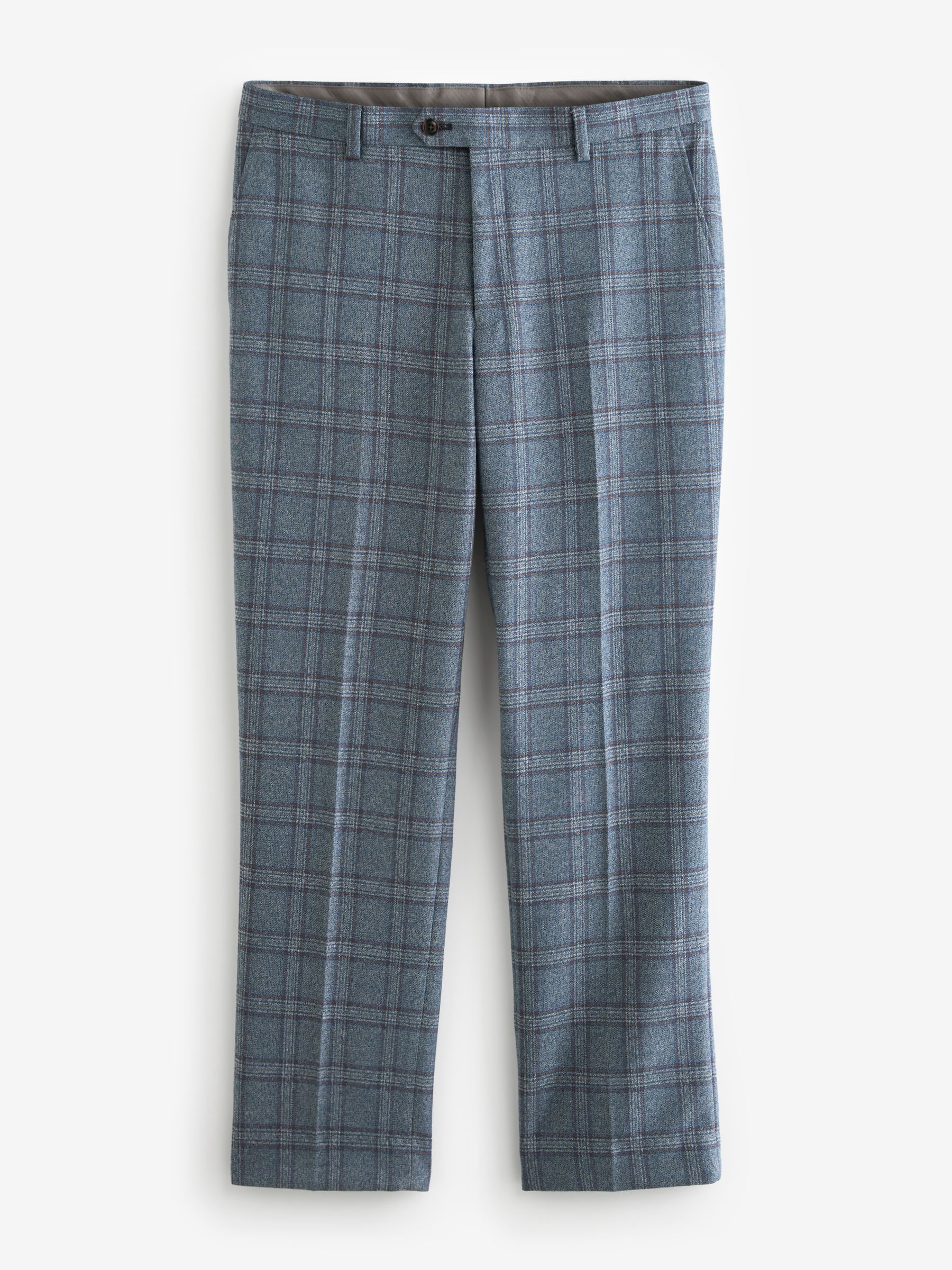 Buy Blue Regular Fit Trimmed Check Suit Trousers from the