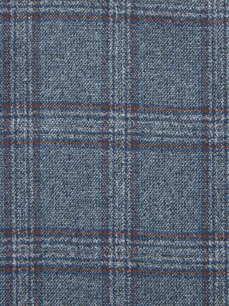 Blue Regular Fit Trimmed Check Suit Trousers - Image 8 of 8