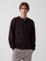 Καφετί - Gap Relaxed Henley T-Shirt - Εικόνα 1 από 5