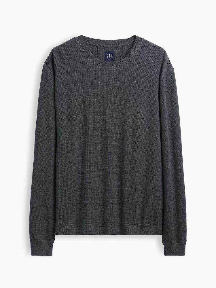 Gap Charcoal Grey Relaxed Waffle Knit Long Sleeve T-Shirt - Image 5 of 5 Gap Charcoal Grey Relaxed Waffle Knit Long Sleeve T-Shirt - Image 5 of 5