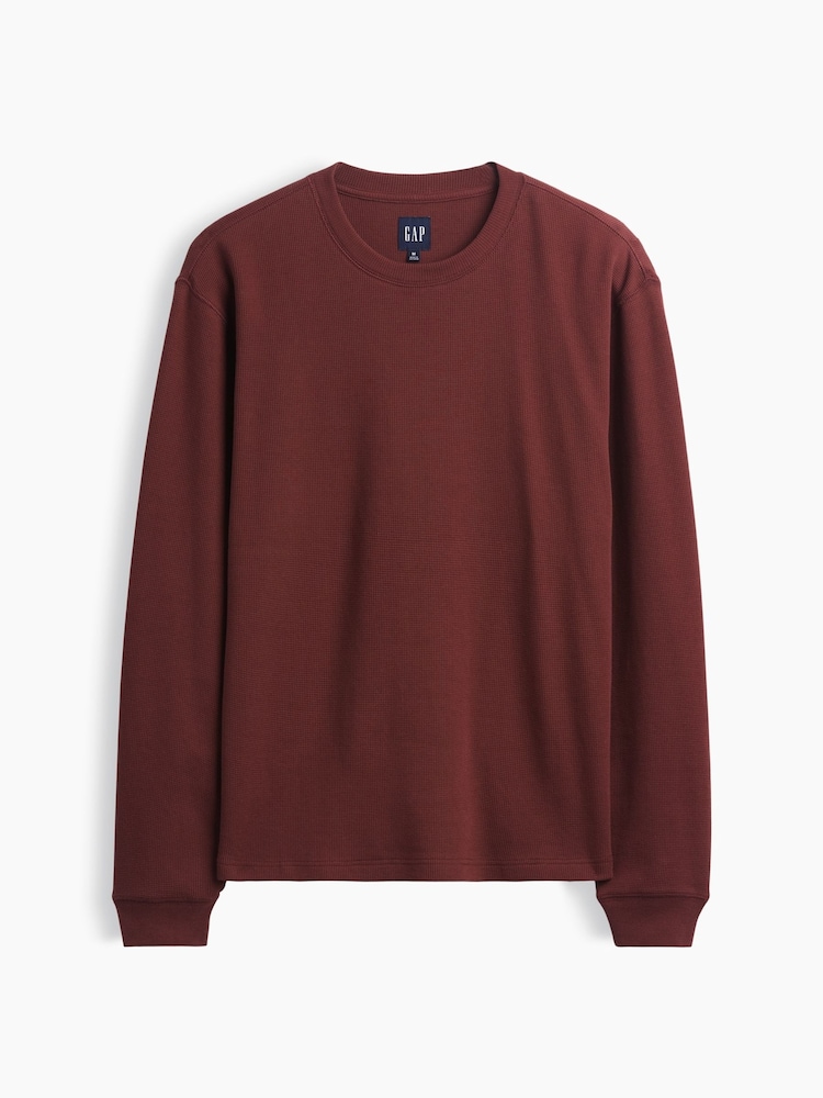 Rouge bordeaux - Gap Relaxed Waffle Knit Long Sleeve T-Shirt - Image 5 de 5