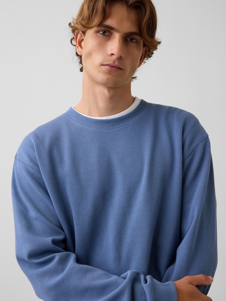 Bleu - Gap Relaxed Waffle Knit Long Sleeve T-Shirt - Image 4 de 4