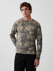 Camo vert - Gap Relaxed Waffle Knit Long Sleeve T-Shirt - Image 1 de 4
