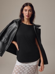 Black Cap Sleeve T-Shirt Top - Image 1 of 4