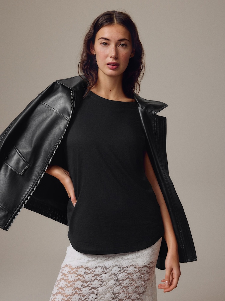 Black Cap Sleeve T-Shirt Top - Image 1 of 4