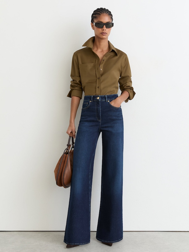 Reiss Dark Blue Jas Tall Cotton-Modal Wide-Leg Jeans - Image 1 of 8