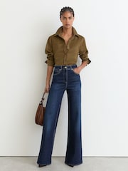 Reiss Dark Blue Jas Tall Cotton-Modal Wide-Leg Jeans - Image 6 of 8