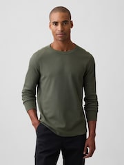 Vert kaki - T-shirt Gap en maille gaufrée à manches longues - Image 1 de 5