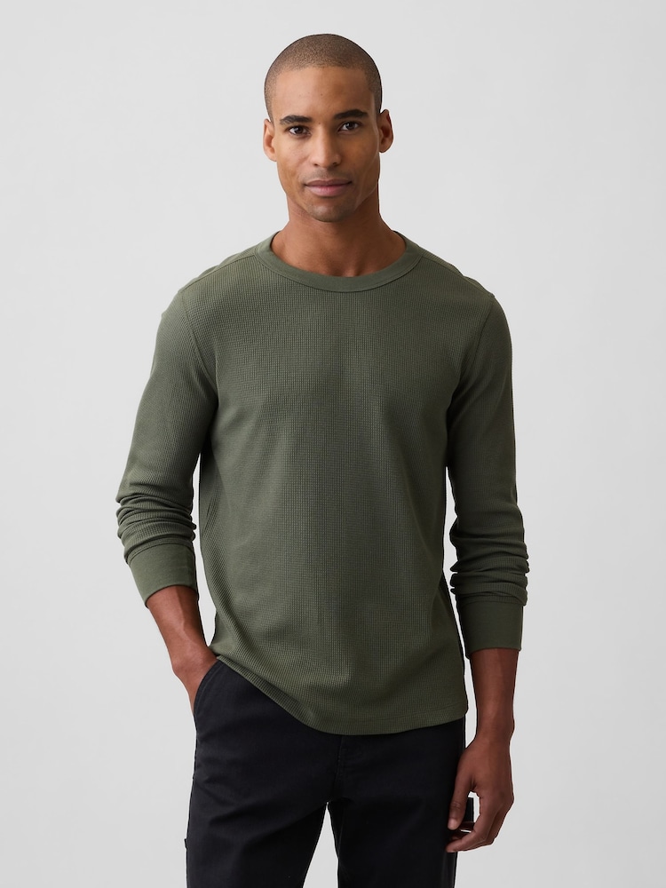 Vert kaki - T-shirt Gap en maille gaufrée à manches longues - Image 1 de 5