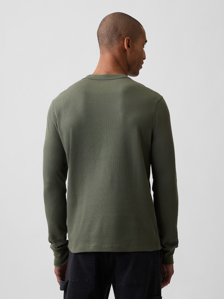 Vert kaki - T-shirt Gap en maille gaufrée à manches longues - Image 2 de 5