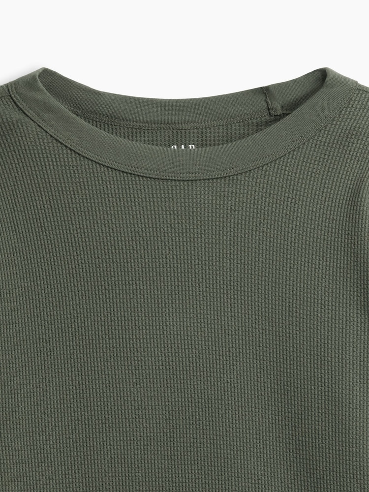 Vert kaki - T-shirt Gap en maille gaufrée à manches longues - Image 5 de 5