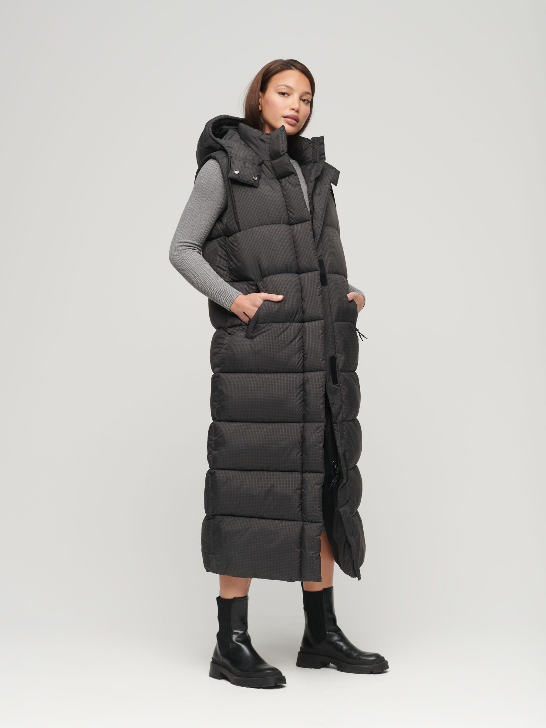 Buy Superdry Black Hooded Ripstop Longline Gilet from the Next UK ...