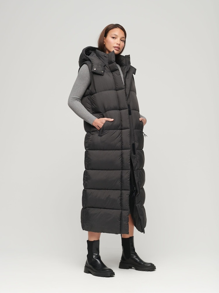 Superdry Black Hooded Ripstop Longline Gilet - Image 1 of 6