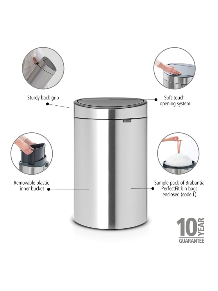Brabantia Matt Steel Fingerprint Proof New 40L Touch Bin - Image 2 of 6