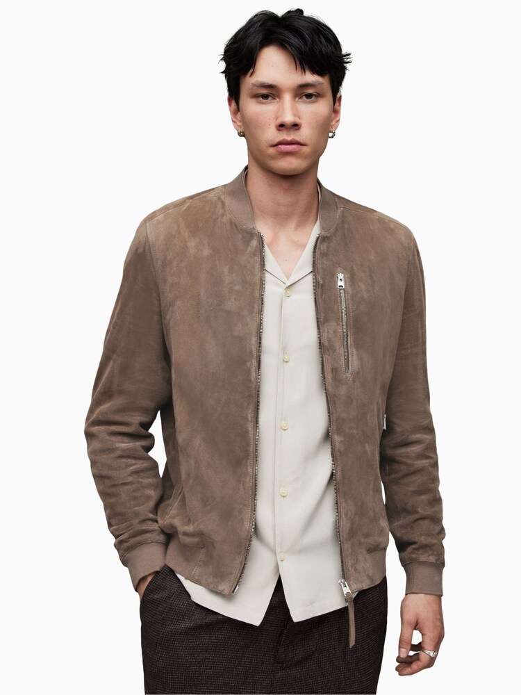 AllSaints Brown Kemble Suede Bomber Jacket - Image 1 of 6