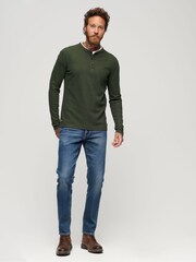 Zielony - Superdry 100% Cotton Waffle Long Sleeve Henley Top - Image 2 of 6