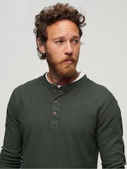 Zielony - Superdry 100% Cotton Waffle Long Sleeve Henley Top - Image 3 of 6