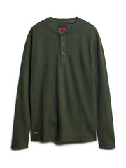Zielony - Superdry 100% Cotton Waffle Long Sleeve Henley Top - Image 4 of 6