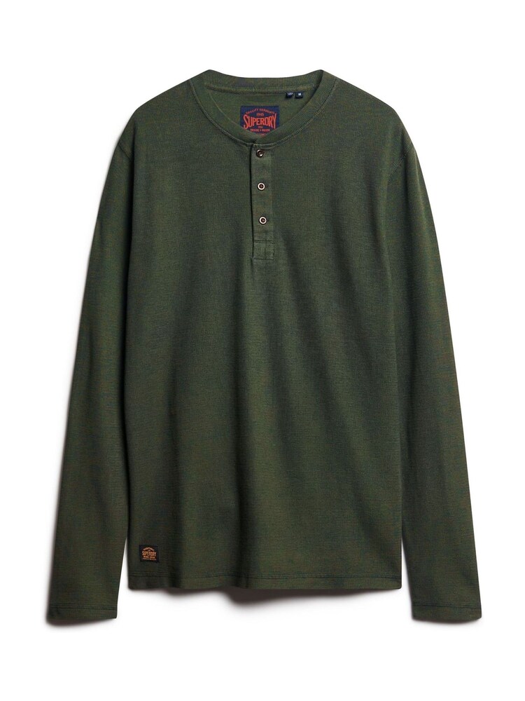Zielony - Superdry 100% Cotton Waffle Long Sleeve Henley Top - Image 4 of 6