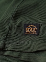 Zielony - Superdry 100% Cotton Waffle Long Sleeve Henley Top - Image 5 of 6