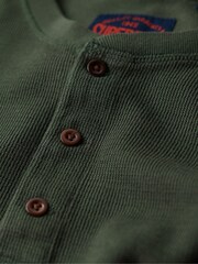 Zielony - Superdry 100% Cotton Waffle Long Sleeve Henley Top - Image 6 of 6