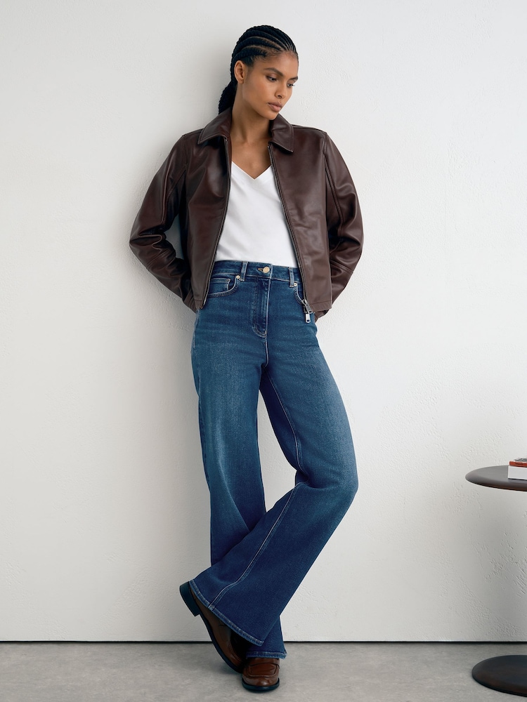 Reiss Mid Blue Jas Cotton-Modal Wide-Leg Jeans - Image 1 of 7