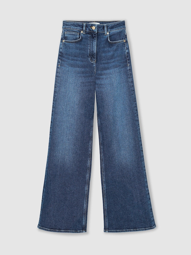 Reiss Mid Blue Jas Cotton-Modal Wide-Leg Jeans - Image 2 of 7