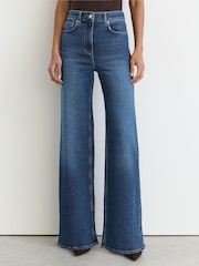 Reiss Mid Blue Jas Cotton-Modal Wide-Leg Jeans - Image 4 of 7