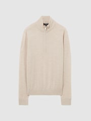 Reiss Oatmeal Melange Heatherton Ultra-Fine Merino Wool Quarter-Zip Jumper - Image 2 of 6