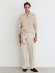 Reiss Oatmeal Melange Heatherton Ultra-Fine Merino Wool Quarter-Zip Jumper - Image 4 of 6