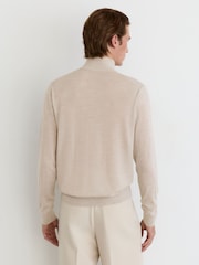 Reiss Oatmeal Melange Heatherton Ultra-Fine Merino Wool Quarter-Zip Jumper - Image 5 of 6