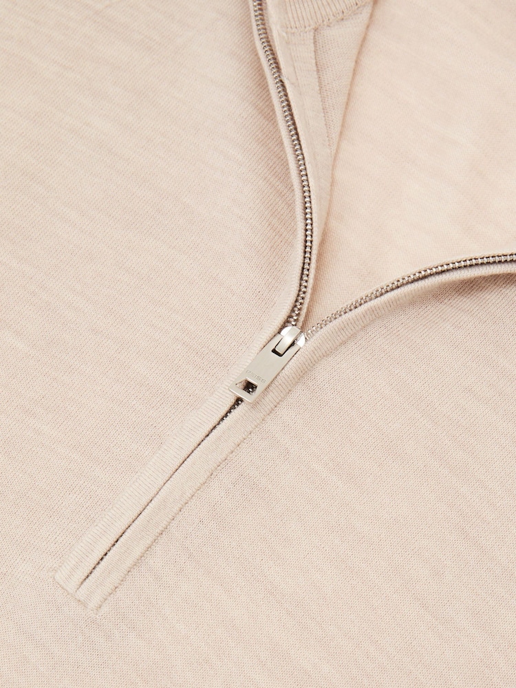 Reiss Oatmeal Melange Heatherton Ultra-Fine Merino Wool Quarter-Zip Jumper - Image 6 of 6 Reiss Oatmeal Melange Heatherton Ultra-Fine Merino Wool Quarter-Zip Jumper - Image 6 of 6