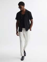 Reiss Black Scorpios Crochet Cuban Collar Button Through T-Shirt - Image 3 of 4