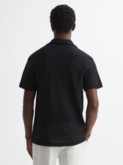 Reiss Black Scorpios Crochet Cuban Collar Button Through T-Shirt - Image 4 of 4