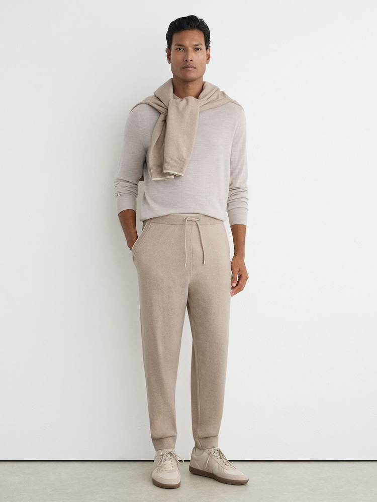 Reiss Oatmeal Normandy Merino Wool-Blend Cuffed Joggers - Image 1 of 6 Reiss Oatmeal Normandy Merino Wool-Blend Cuffed Joggers - Image 1 of 6