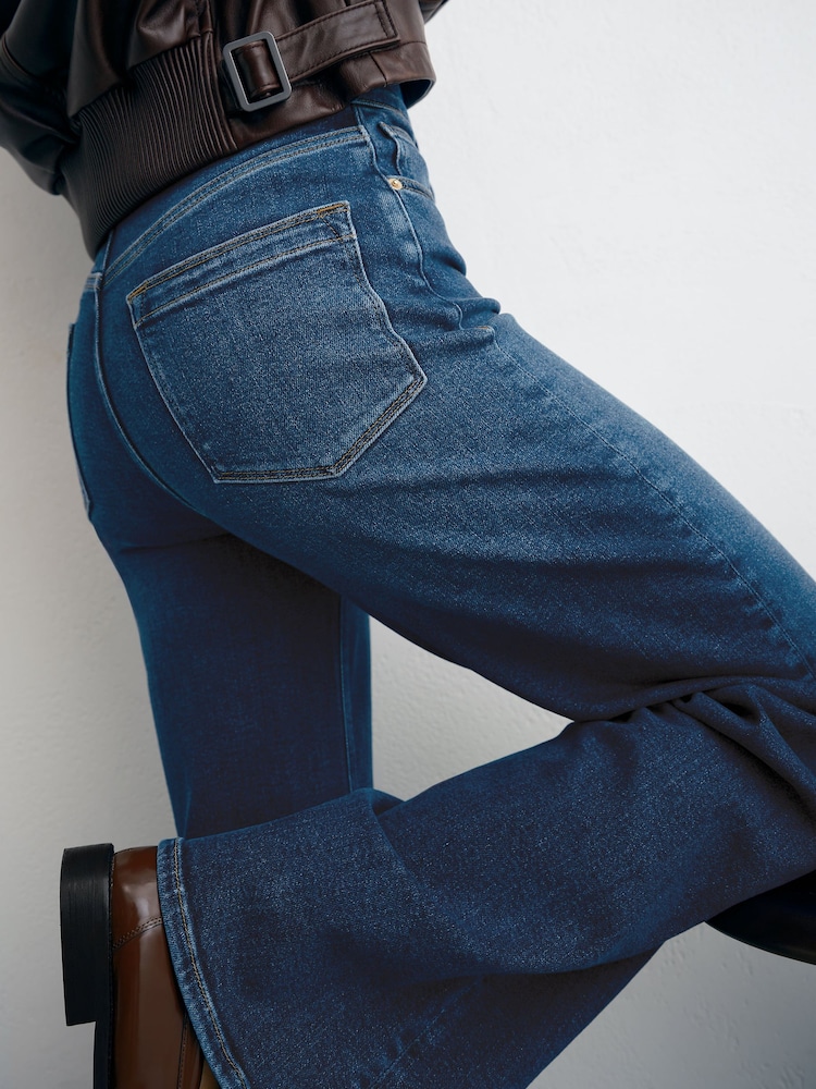 Reiss Mid Blue Jas Petite Cotton-Modal Wide-Leg Jeans - Image 1 of 8 Reiss Mid Blue Jas Petite Cotton-Modal Wide-Leg Jeans - Image 1 of 8