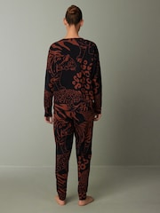 Black/Tan Brown Animal Cotton Long Sleeve Pyjamas - Image 3 of 9