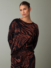 Black/Tan Brown Animal Cotton Long Sleeve Pyjamas - Image 4 of 9