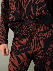 Black/Tan Brown Animal Cotton Long Sleeve Pyjamas - Image 5 of 9