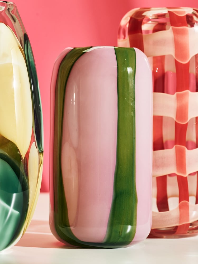 Oliver Bonas Pink Clara Stripe Glass Vase - Image 1 of 5