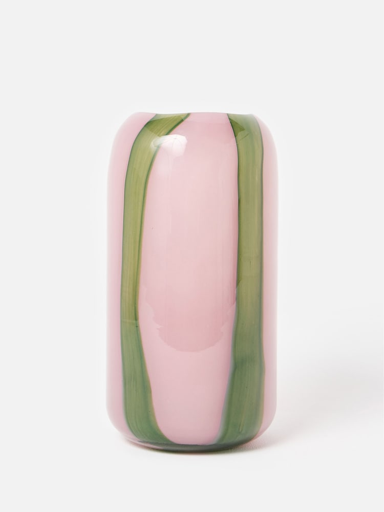 Oliver Bonas Pink Clara Stripe Glass Vase - Image 2 of 5