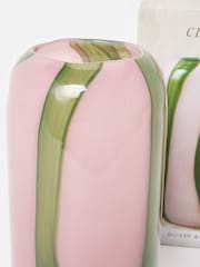 Oliver Bonas Pink Clara Stripe Glass Vase - Image 4 of 5